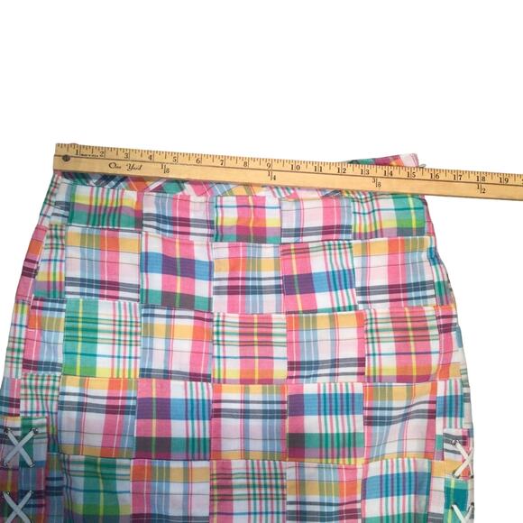 Talbots Madras Patchwork Plaid Side Zipper Lined Tie Accent Skirt 6 petite - Picture 7 of 10